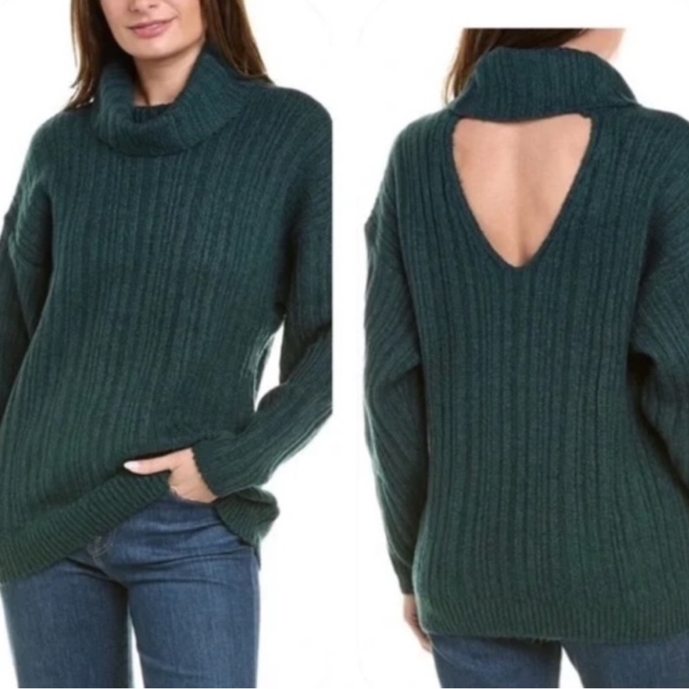 CAbi Teal Turtleneck Sweater with Back Cutout